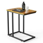 GGOW End Table, C Shaped TV Tray with Metal Frame Rolling Casters, Industrial Side Table for Living Room Bedroom, 20x 13 x 22 Inches, Rustic Brown and Black