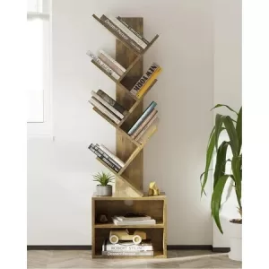 GGOW 6 Tier Tree Bookshelf, Small Bookcase with Storage Cabinet, Modern Tall Narrow Bookshelves Organizer, Floor Standing Book Shelf for Bedroom/Living Room/Home Office Corner, Rustic Brown