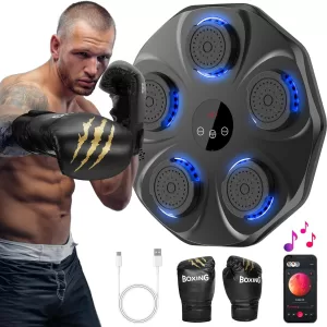 GGOW Music Boxing Machine with Boxing Gloves, Electronic Boxing Target Workout Punching Equipment for Home, Wall Mounted Smart Bluetooth Music Boxing Trainer, Indoor and Gym